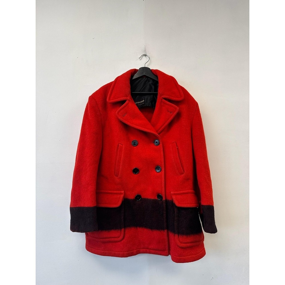 Vintage Hudson Bay Coat Mens XL Red Wool Double Breasted Pea Coat Striped‎ 60s